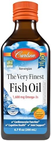 Carlson   The Very Finest Fish Oil  1600 mg Omega 3s  Liquid Fish Oil Supplement  Norwegian Fish Oil  Wild Caught  Sustainably Sourced Fish Oil Liquid  Orange  16 9 Fl Oz