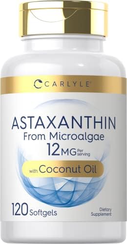 Carlyle Astaxanthin 12mg   120 Softgels   Supplement from Microalgae   with Coconut Oil   Non GMO & Gluten Free