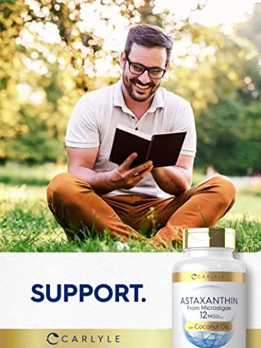 Carlyle Astaxanthin 12mg   120 Softgels   Supplement from Microalgae   with Coconut Oil   Non GMO & Gluten Free