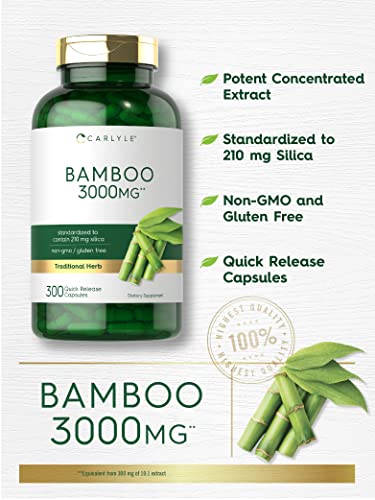 Carlyle Bamboo Extract Capsules   3000mg   300 Count   210mg Silica   Non GMO  Gluten Free Supplement