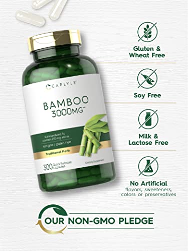 Carlyle Bamboo Extract Capsules   3000mg   300 Count   210mg Silica   Non GMO  Gluten Free Supplement