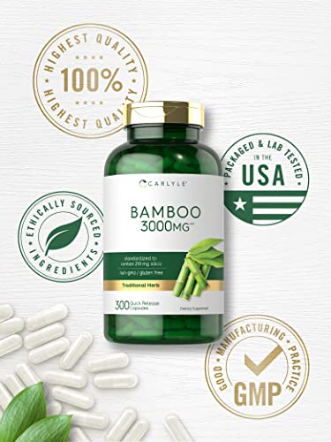 Carlyle Bamboo Extract Capsules   3000mg   300 Count   210mg Silica   Non GMO  Gluten Free Supplement