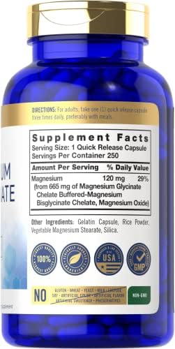 Carlyle Buffered Magnesium Bisglycinate 665 mg   250 Capsules   Chelated Essential Mineral   Non GMO and Gluten Free Supplement