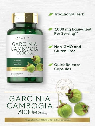 Carlyle Garcinia Cambogia Extract   180 Capsules   Non GMO  Gluten Free Supplement