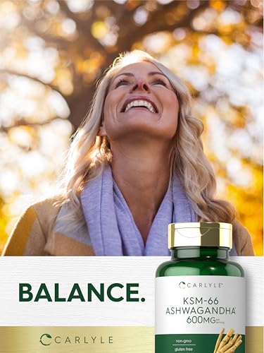 Carlyle KSM 66 Ashwagandha 600mg   120 Caplets   Extract Supplement with L Theanine   Vegan  Non GMO  Gluten Free