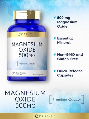 Carlyle Magnesium Oxide 500mg   120 Capsules   Premium Quality   Non GMO and Gluten Free Supplement