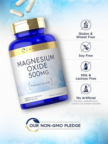 Carlyle Magnesium Oxide 500mg   120 Capsules   Premium Quality   Non GMO and Gluten Free Supplement