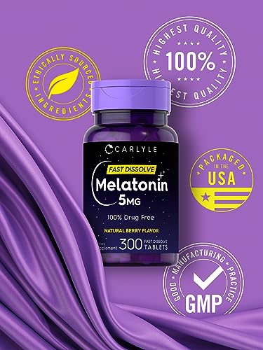 Carlyle Melatonin 5 mg Fast Dissolve 300 Tablets   Berry Flavor   Vegetarian  Non GMO Supplement