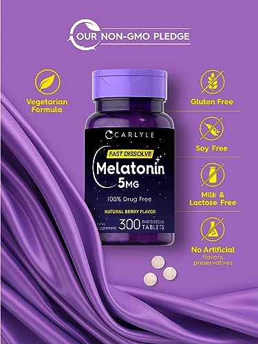 Carlyle Melatonin 5 mg Fast Dissolve 300 Tablets   Berry Flavor   Vegetarian  Non GMO Supplement