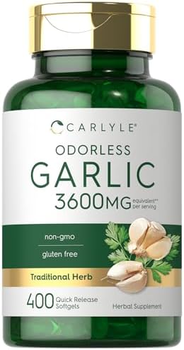 Carlyle Odorless Garlic Supplement   400 Softgels   Herbal Extract Pills   Non GMO  Gluten Free Formula