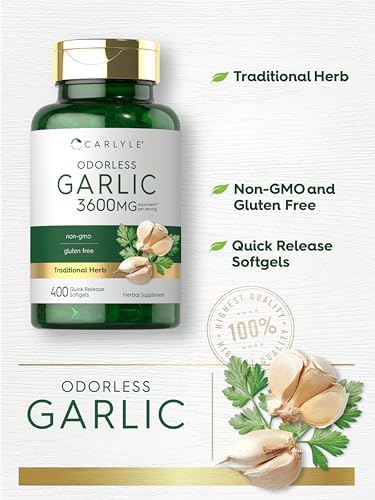 Carlyle Odorless Garlic Supplement   400 Softgels   Herbal Extract Pills   Non GMO  Gluten Free Formula