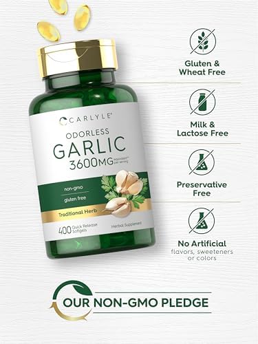 Carlyle Odorless Garlic Supplement   400 Softgels   Herbal Extract Pills   Non GMO  Gluten Free Formula