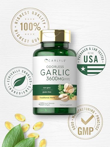 Carlyle Odorless Garlic Supplement   400 Softgels   Herbal Extract Pills   Non GMO  Gluten Free Formula