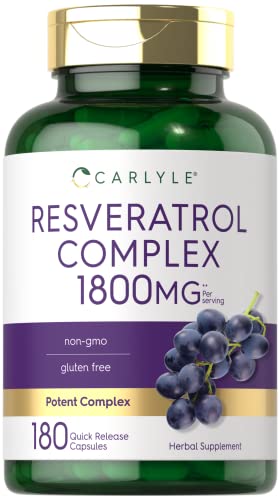 Carlyle Resveratrol Supplement 1800mg   180 Capsules   Non GMO & Gluten Free   Potent Complex