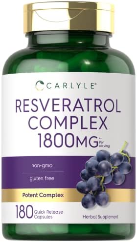 Carlyle Suplemento de resveratrol 1800 mg | 180 cápsulas | Sin OMG y sin gluten | Complejo potente