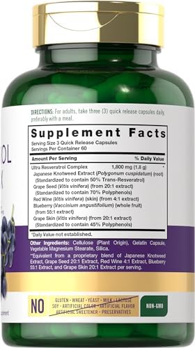 Carlyle Suplemento de resveratrol 1800 mg | 180 cápsulas | Sin OMG y sin gluten | Complejo potente