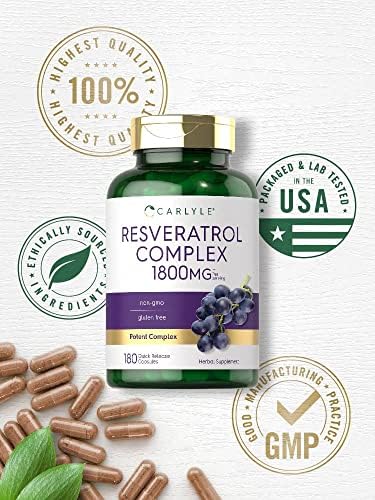 Carlyle Suplemento de resveratrol 1800 mg | 180 cápsulas | Sin OMG y sin gluten | Complejo potente