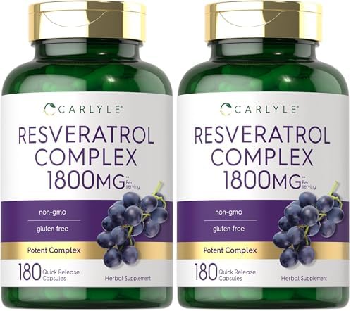 Carlyle Suplemento de resveratrol 1800 mg | 180 cápsulas | Sin OMG y sin gluten | Complejo potente