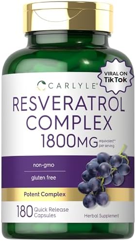 Carlyle Resveratrol Complex   180 Capsules   Trans Resveratrol Supplement with Grape Seed Extract   Non GMO  Gluten Free