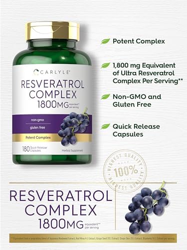 Carlyle Resveratrol Complex   180 Capsules   Trans Resveratrol Supplement with Grape Seed Extract   Non GMO  Gluten Free