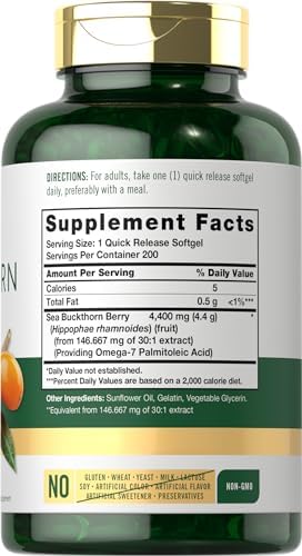 Carlyle Sea Buckthorn Oil Capsules   200 Softgels   Non GMO  Gluten Free   Sea Buckthorn Berry Oil Supplement
