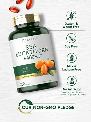 Carlyle Sea Buckthorn Oil Capsules   200 Softgels   Non GMO  Gluten Free   Sea Buckthorn Berry Oil Supplement