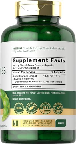 Carlyle Soy Isoflavones for Women and Men   200 Capsules   Non GMO  Gluten Free Extract Supplement
