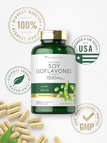 Carlyle Soy Isoflavones for Women and Men   200 Capsules   Non GMO  Gluten Free Extract Supplement