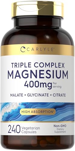 Carlyle Triple Magnesium Complex   400 mg   240 Capsules   Magnesium Malate  Glycinate & Citrate   Vegetarian  Non GMO  and Gluten Free Supplement