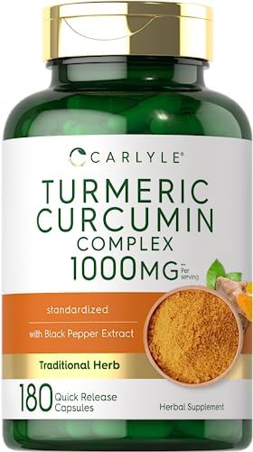 Carlyle Turmeric Curcumin with Black Pepper   180 Capsules   Turmeric Complex Supplement   Non GMO  Gluten Free
