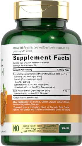 Carlyle Turmeric Curcumin with Black Pepper   180 Capsules   Turmeric Complex Supplement   Non GMO  Gluten Free