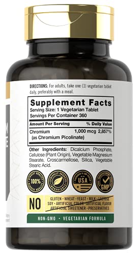 Carlyle Ultra Chromium Picolinate 1000mcg   360 Tablets   Vegetarian  Non GMO  Gluten Free