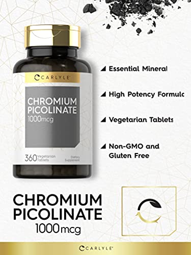 Carlyle Ultra Chromium Picolinate 1000mcg   360 Tablets   Vegetarian  Non GMO  Gluten Free