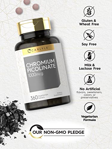 Carlyle Ultra Chromium Picolinate 1000mcg   360 Tablets   Vegetarian  Non GMO  Gluten Free