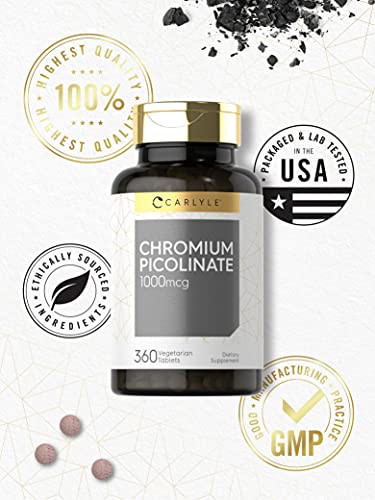 Carlyle Ultra Chromium Picolinate 1000mcg   360 Tablets   Vegetarian  Non GMO  Gluten Free