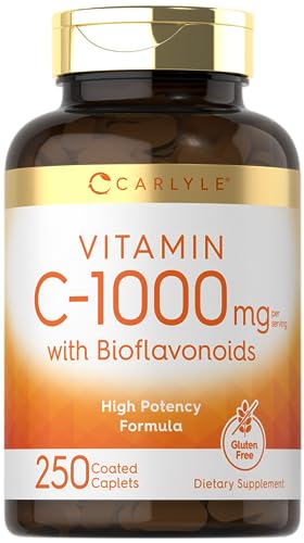 Carlyle Vitamin C 1000mg with Bioflavonoids   250 Caplets   with Rose HIPS   Vegetarian  Non GMO  Gluten Free Supplement