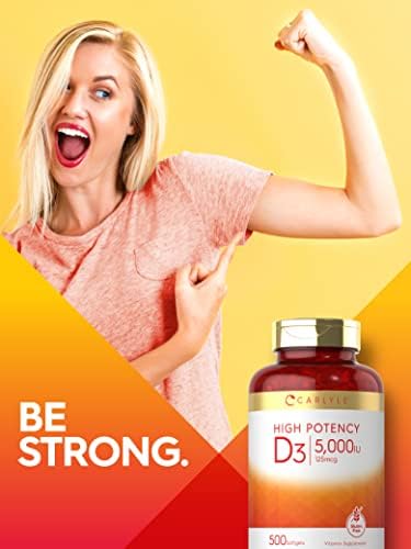 Carlyle Vitamin D3 5000 IU Softgels   500 Count   Value Size   Non GMO and Gluten Free Supplement   High Potency Formula   125mcg
