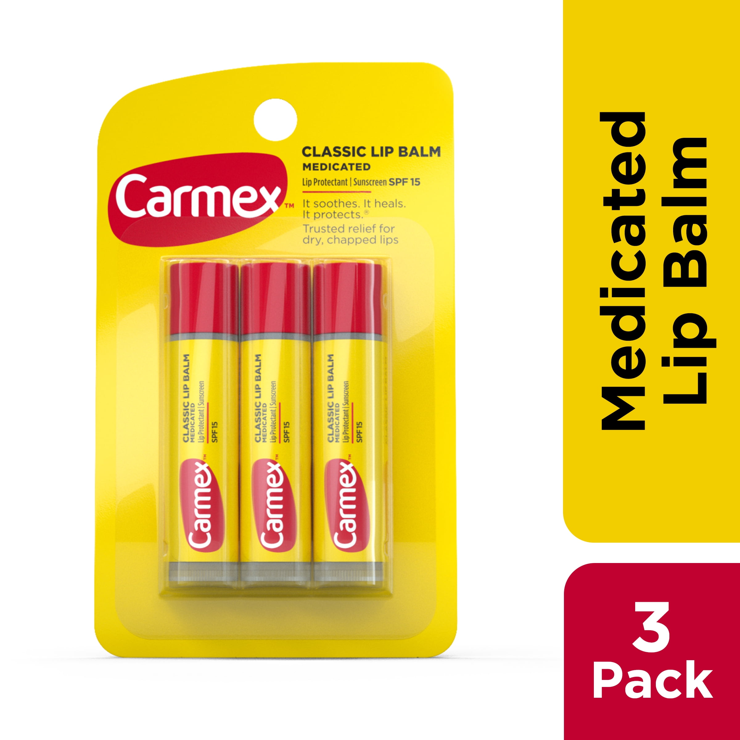 Carmex Bálsamo Labial Medicado Hidratante Clásico Barra de 0,15 Onzas (Paquete de 3)
