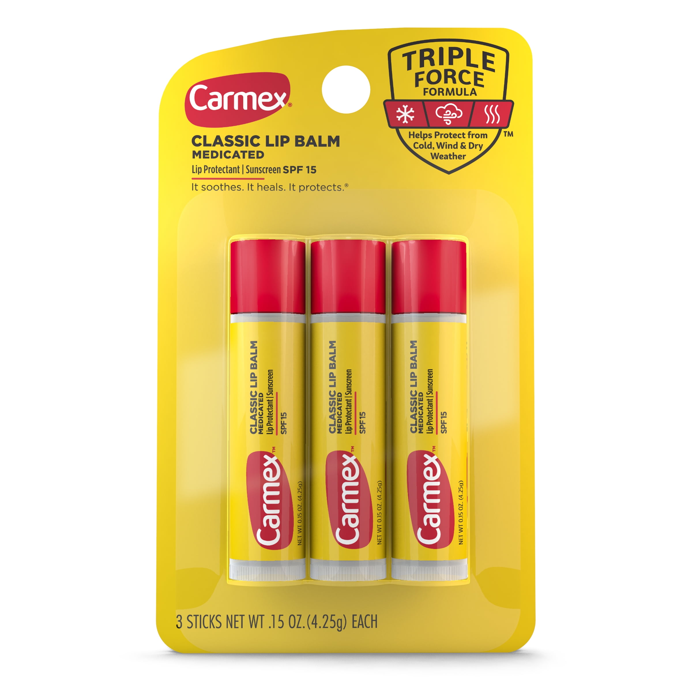 Carmex Bálsamo Labial Medicado Hidratante Clásico Barra de 0,15 Onzas (Paquete de 3)