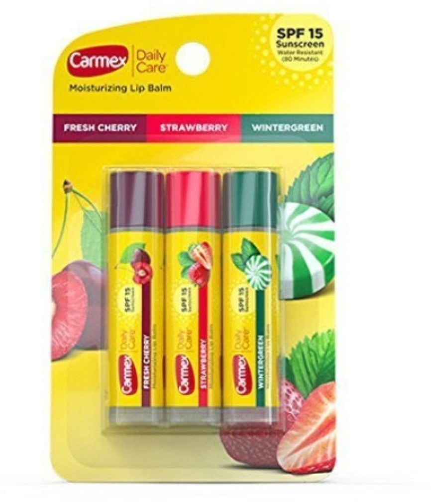 Carmex Daily Care Moisturizing Lip Balm Sticks  SPF 15  Multi Flavor Lip Balm  3 Count  1 Pack of 3