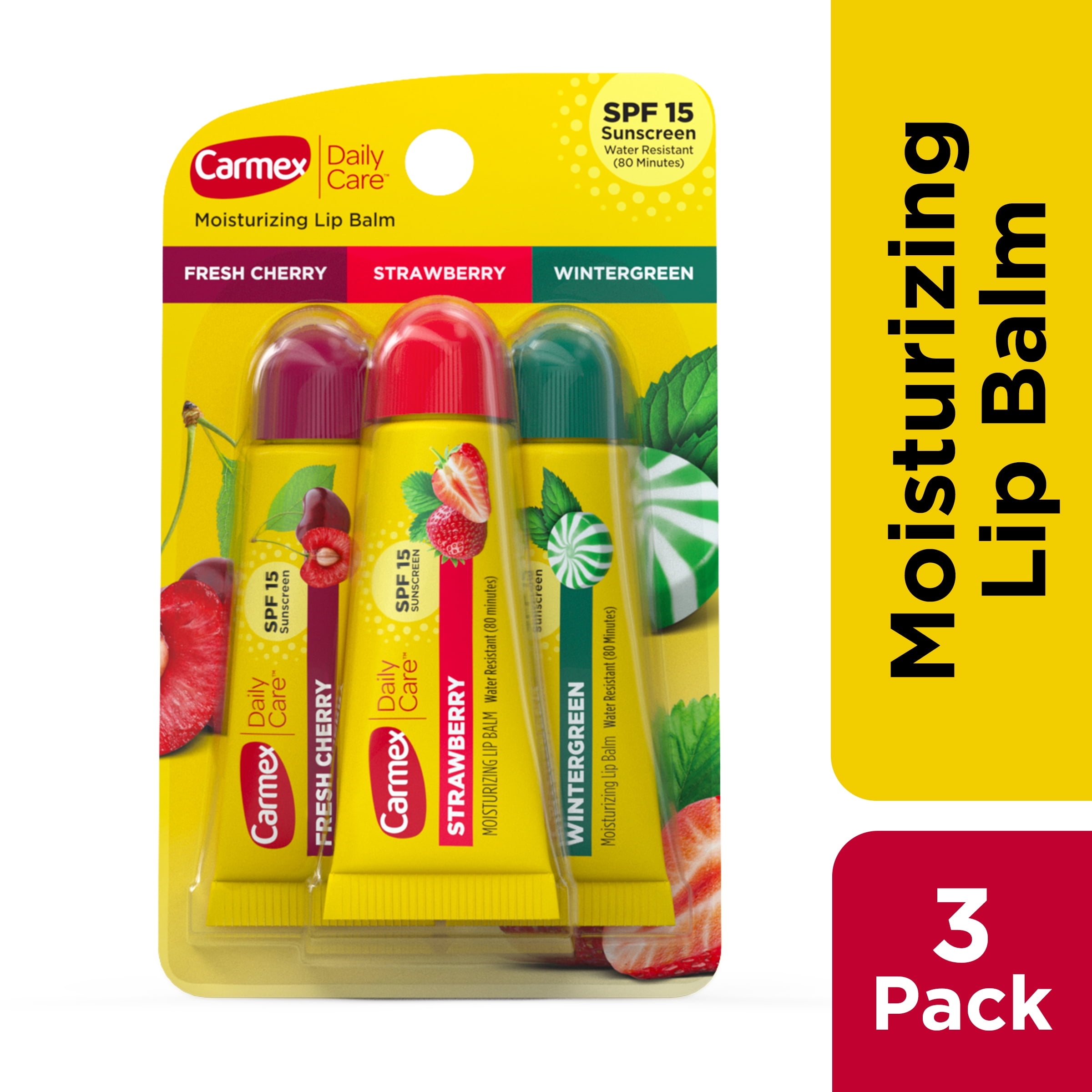 Carmex Daily Care Moisturizing Lip Balm Tubes  SPF 15  Multi Flavor Lip Balm  3 Count  1 Pack of 3