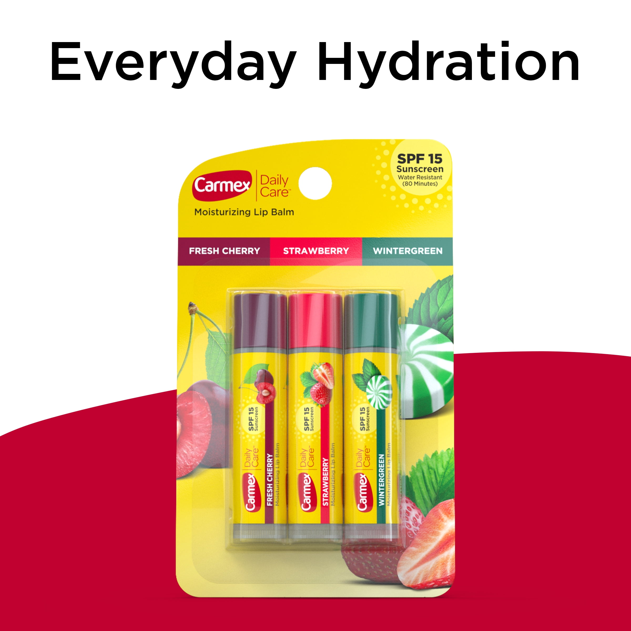 Carmex Daily Care Moisturizing Lip Balm Sticks  SPF 15  Multi Flavor Lip Balm  3 Count  1 Pack of 3
