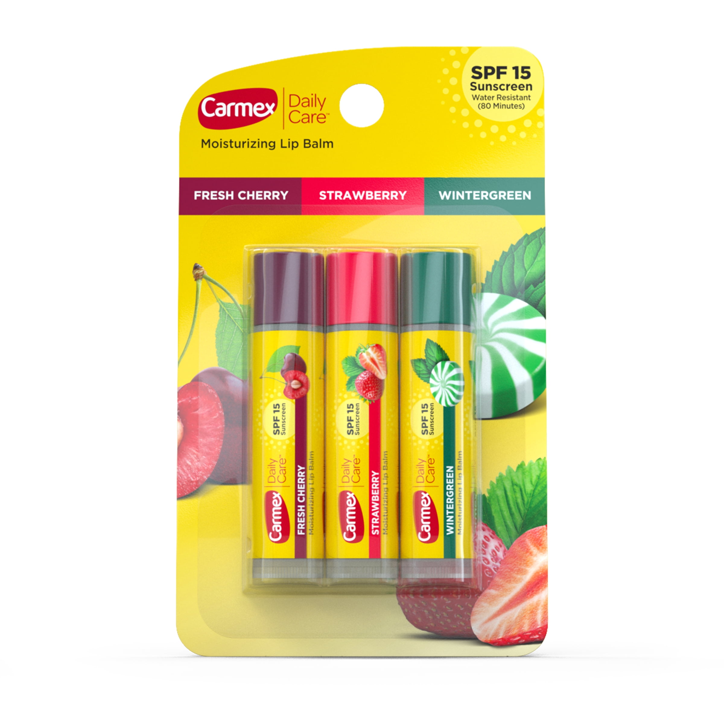 Carmex Daily Care Moisturizing Lip Balm Sticks  SPF 15  Multi Flavor Lip Balm  3 Count  1 Pack of 3