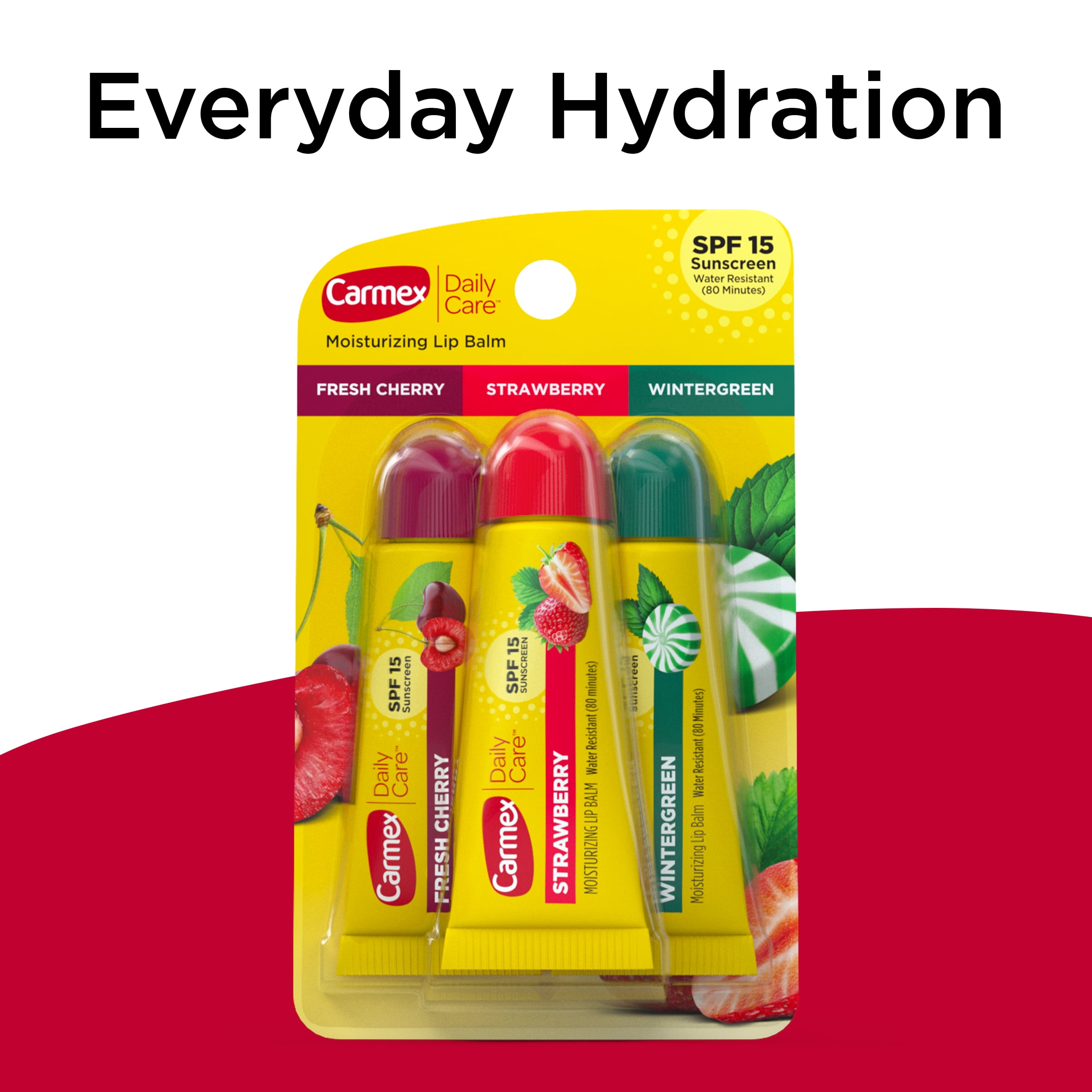 Carmex Daily Care Moisturizing Lip Balm Tubes  SPF 15  Multi Flavor Lip Balm  3 Count