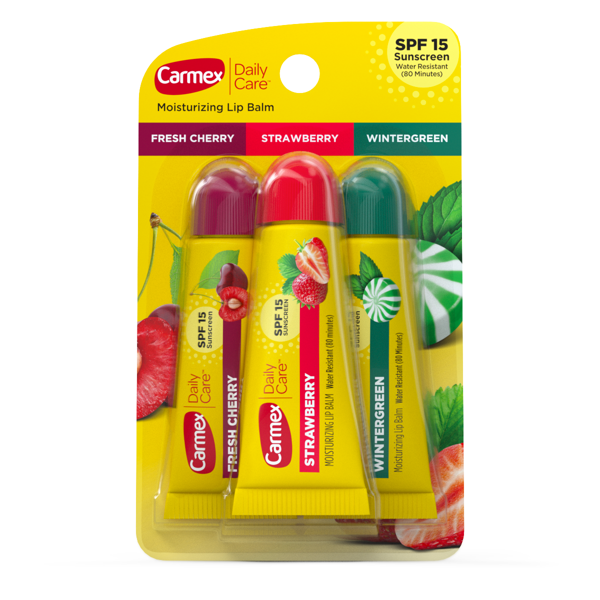 Carmex Daily Care Moisturizing Lip Balm Tubes  SPF 15  Multi Flavor Lip Balm  3 Count