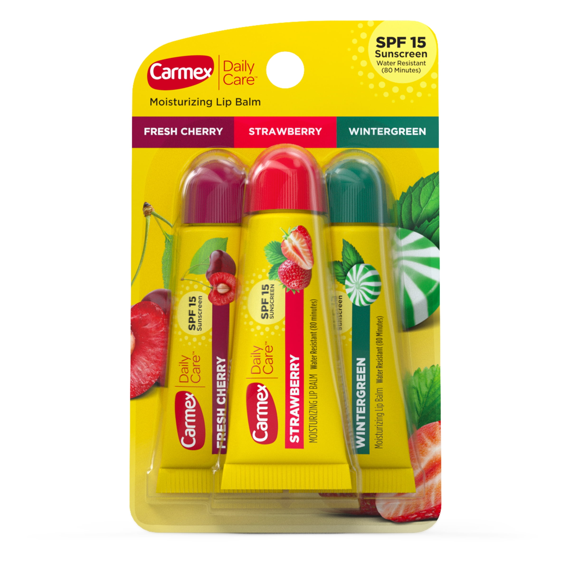 Carmex Daily Care Moisturizing Lip Balm Tubes  SPF 15  Multi Flavor Lip Balm  3 Count