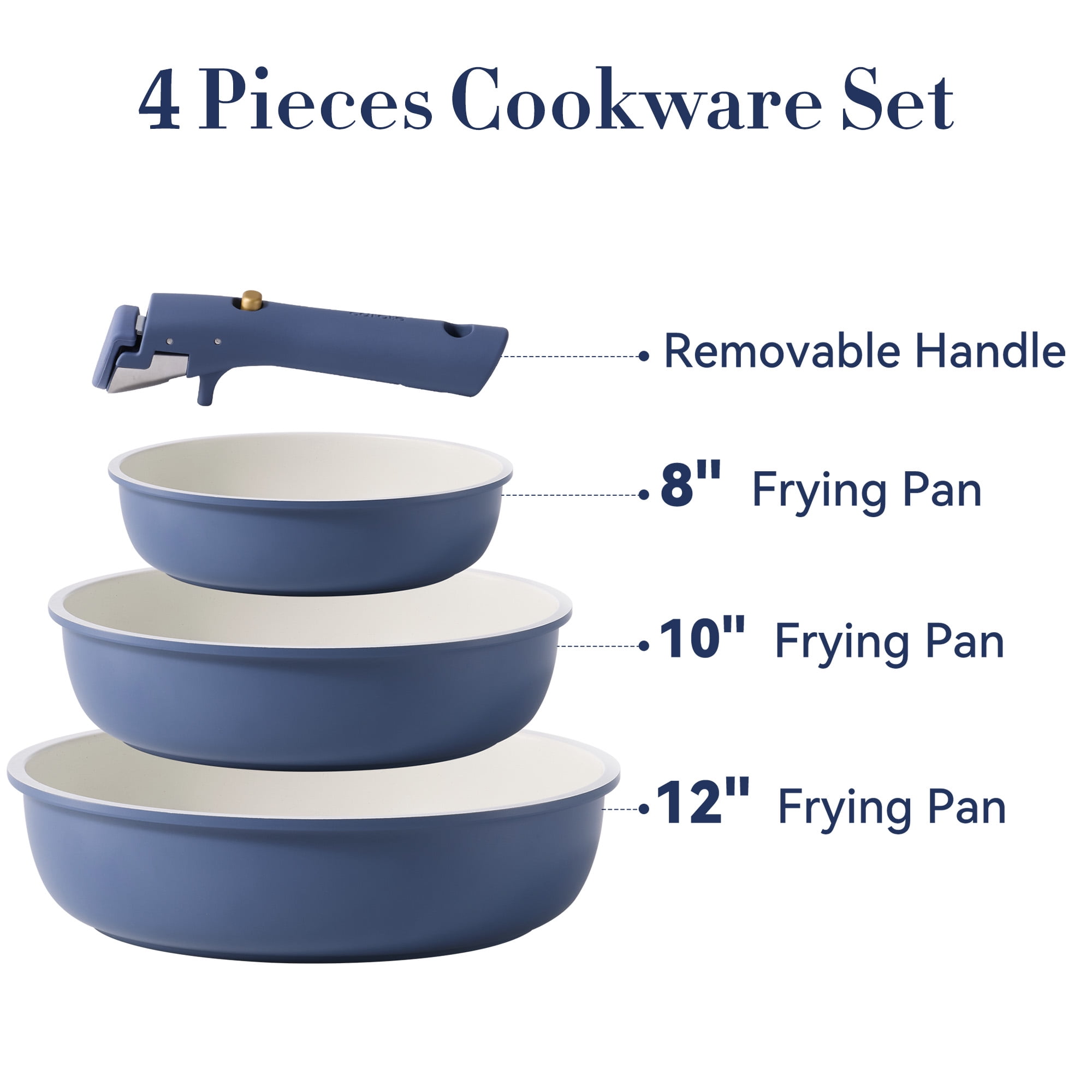 Carote 4 Pcs Nonstick Cookware Sets  Pots and Pans Set with Detachable Handles  Oven Safe  Induction Cookware  Stackable Kitchen Cooking Set  Navy Blue