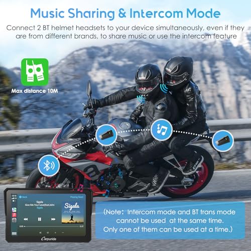 Carpuride W702PRO for Motorcycle CarPlay& Android Auto& Dual Bluetooth   7 Waterproof GPS Navigation Screen for Motorbike  Music Sharing  Intercom  EQ  Light Sensor  Compass  Barometer