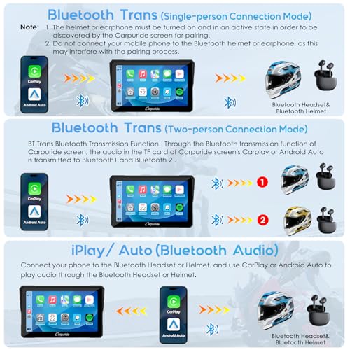 Carpuride W702PRO for Motorcycle CarPlay& Android Auto& Dual Bluetooth   7 Waterproof GPS Navigation Screen for Motorbike  Music Sharing  Intercom  EQ  Light Sensor  Compass  Barometer