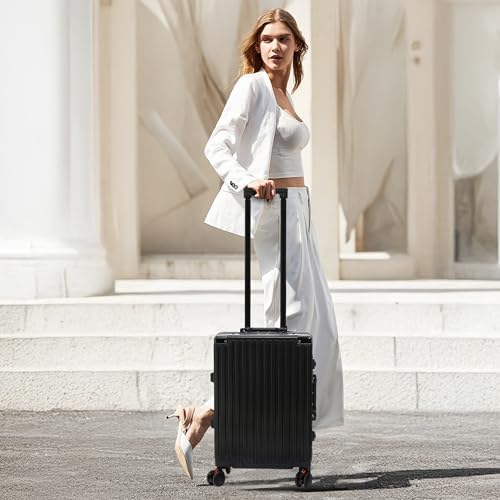 Carry On Luggage 22x14x9 Airline Approved  Zipperless Luggage Carry On  Hard Shell Suitcases with TSA Lock  Lightweight Carry On Suitcases with Aluminum Frame  black  20inch 